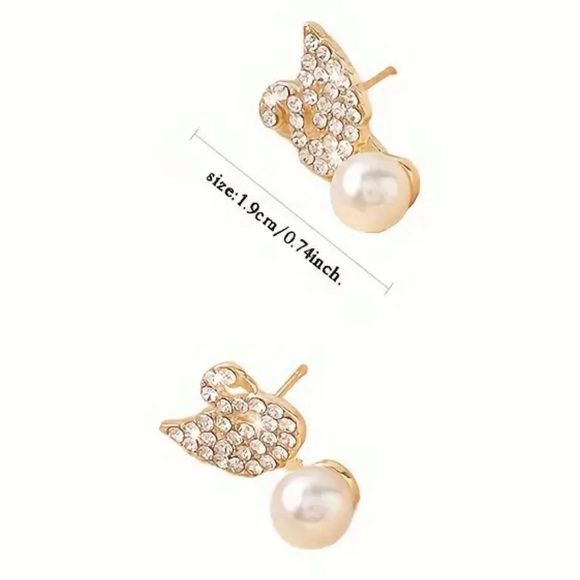 CRYSTAL SWAN EARRINGS WITH DROP PEARL NWOT - Picture 6 of 9